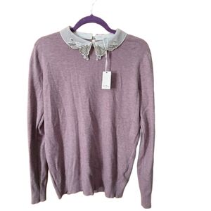 Vila milamo Heather mauve lavender eggshell sweater sz L nwt